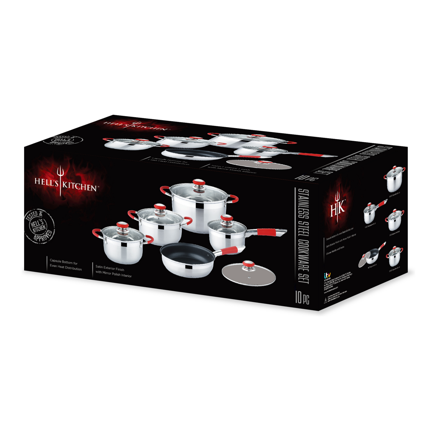 Hell's Kitchen 10-Piece Stainless Steel Cookware Set - Red