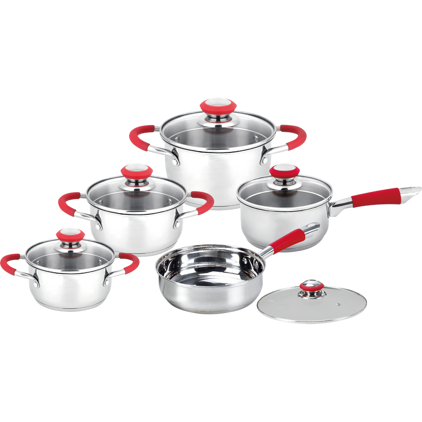 Hell's Kitchen 10-Piece Stainless Steel Cookware Set - Red