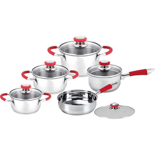 Hell's Kitchen 10-Piece Stainless Steel Cookware Set - Red