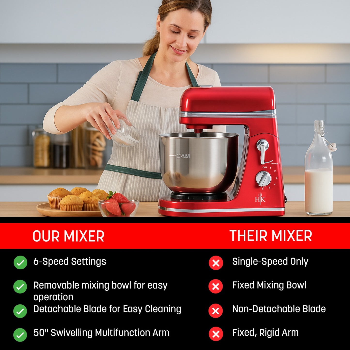 Hell's Kitchen 3.5L Stainless Steel Stand Mixer with Bowl