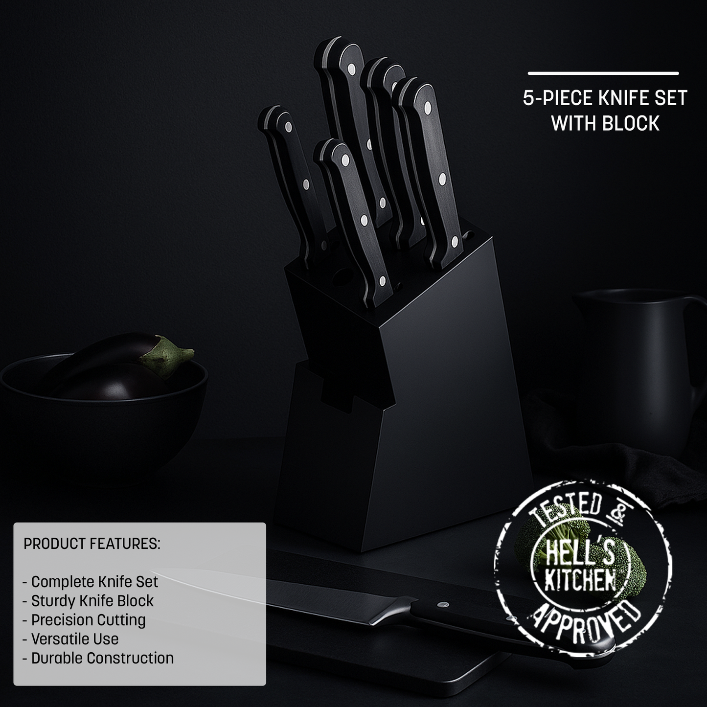 Hell's Kitchen 5-Piece Knife Set with Block