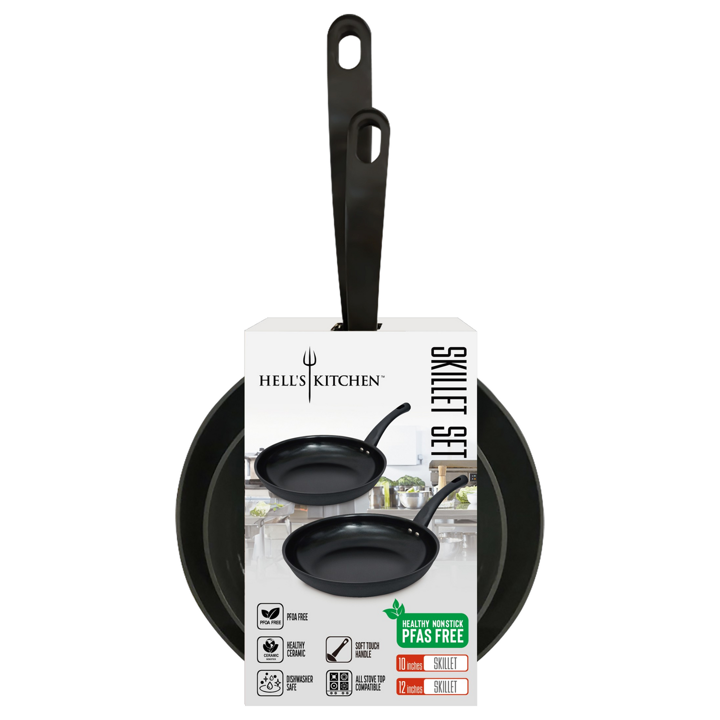 Hell's Kitchen 10-Inch & 12-Inch Ceramic Fry Pan Set - Black