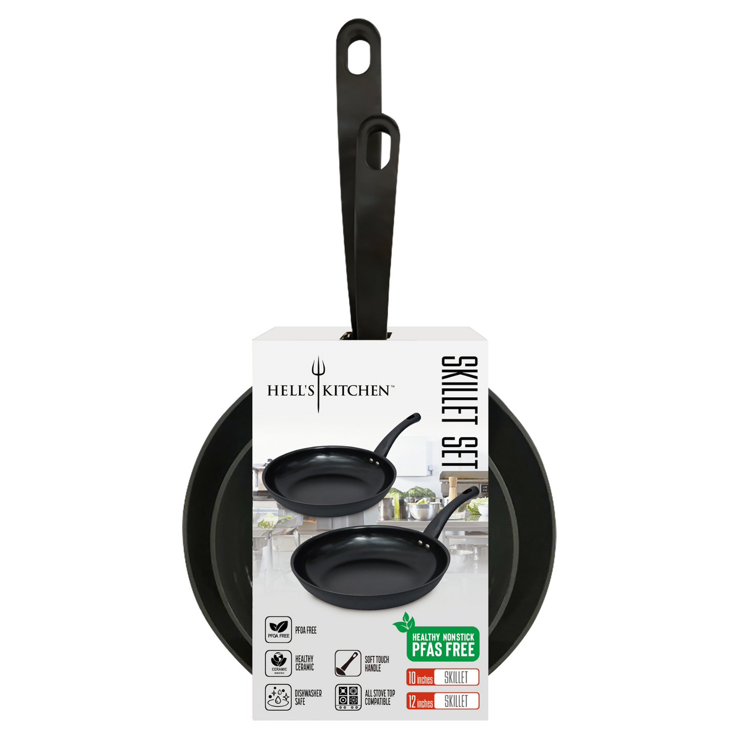 Hell's Kitchen 10-Inch & 12-Inch Ceramic Fry Pan Set - Black