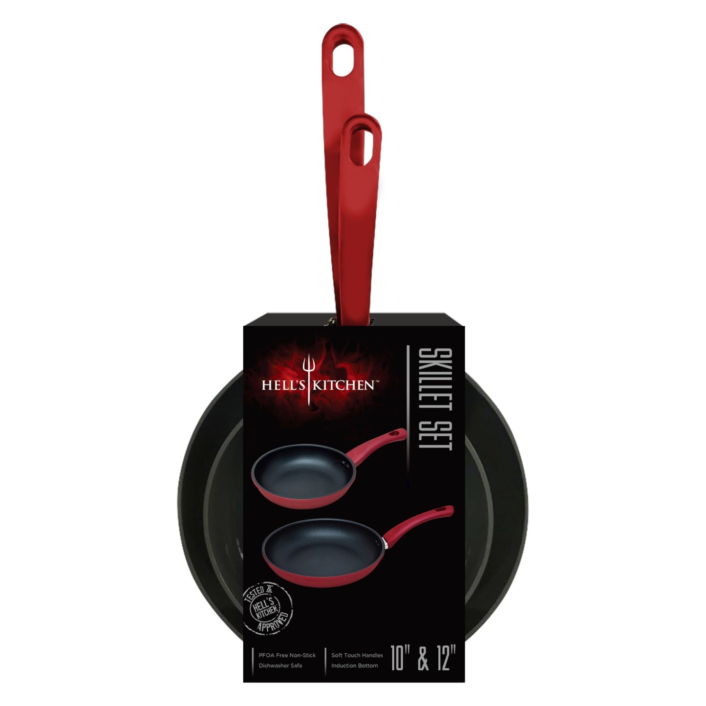 Hell's Kitchen 10-Inch & 12-Inch Ceramic Fry Pan Set - Red