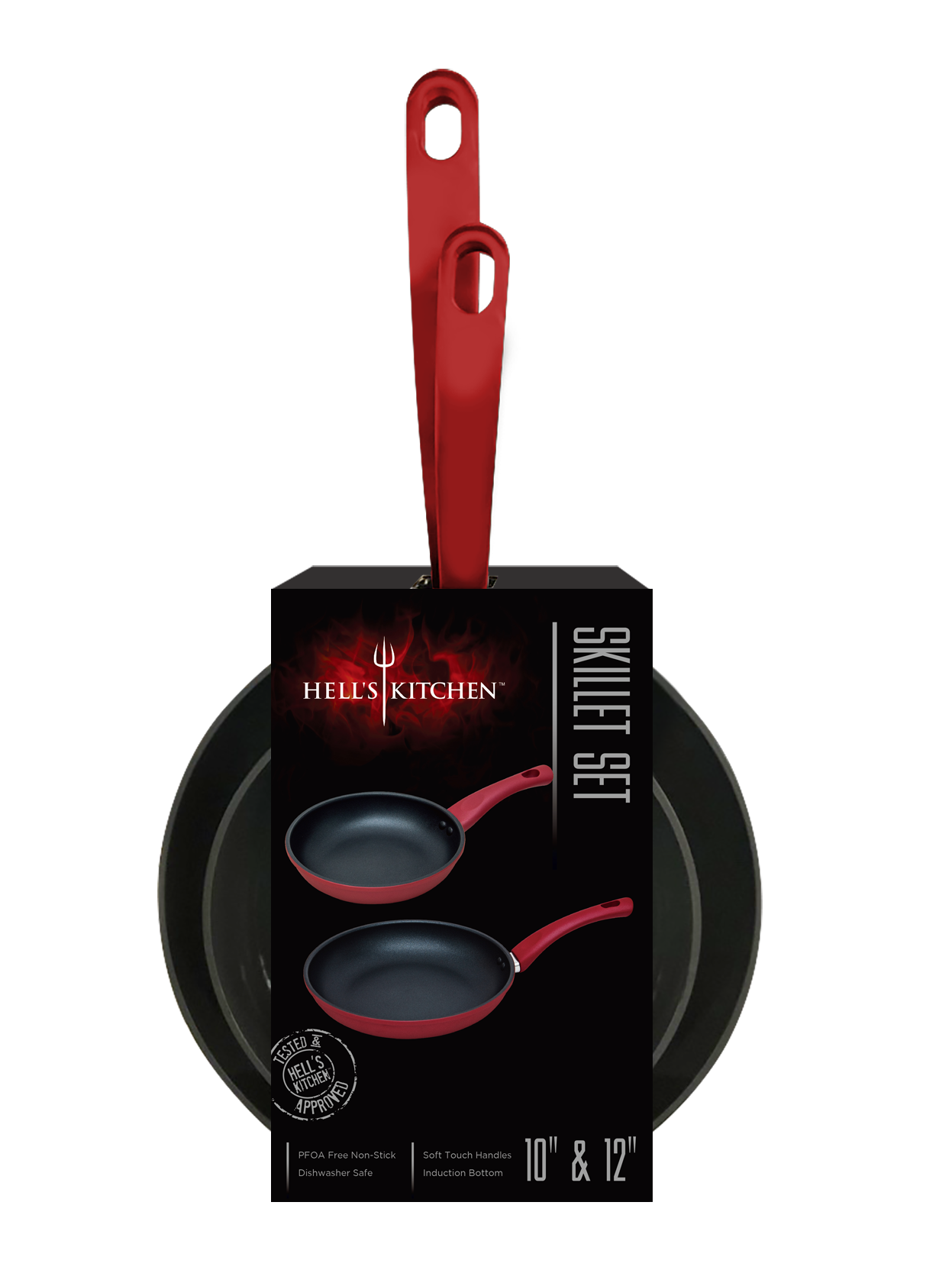 Hell's Kitchen 10-Inch & 12-Inch Ceramic Fry Pan Set - Red