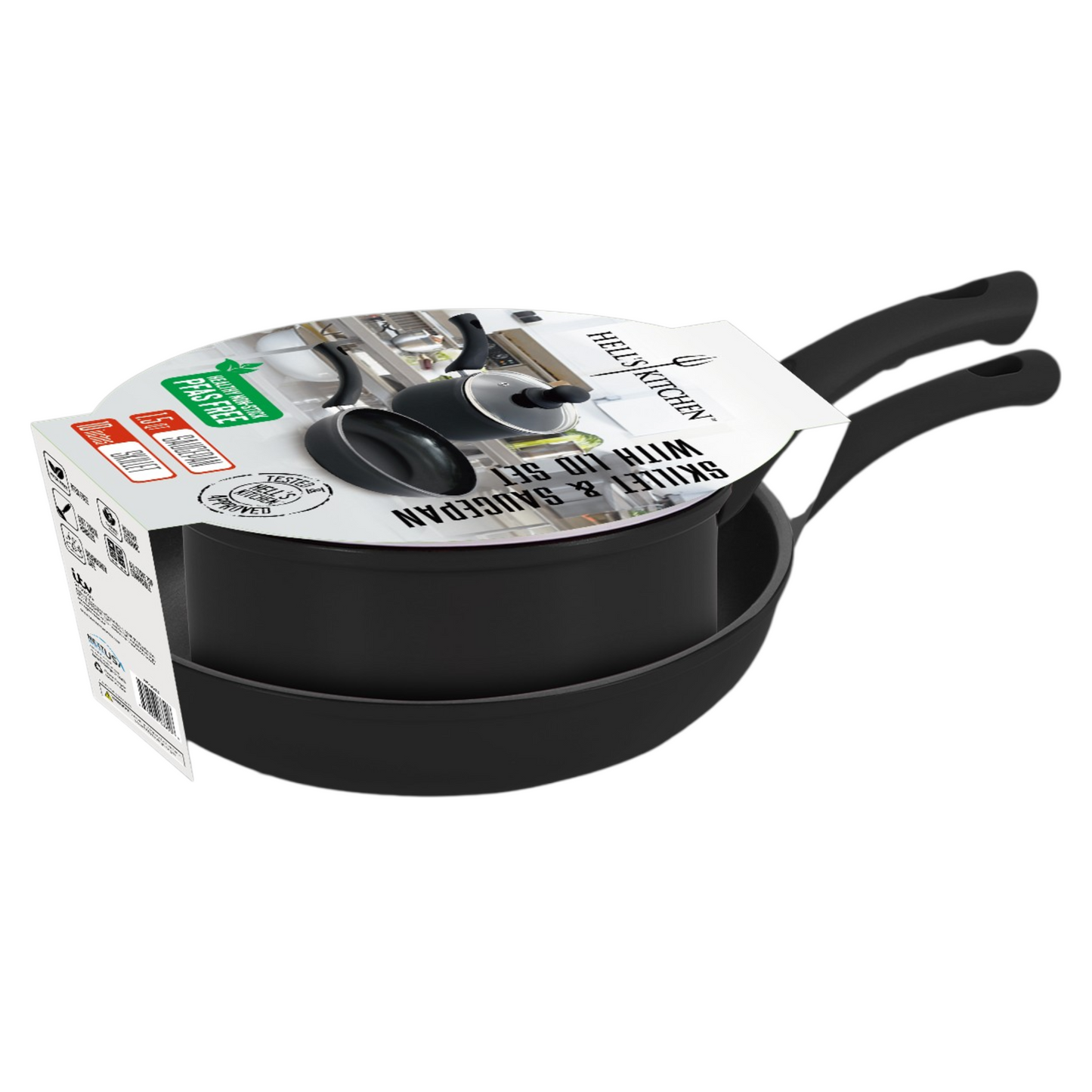 Hell’s Kitchen 1.5-Quart Saucepan and 10-Inch Skillet Set - Black