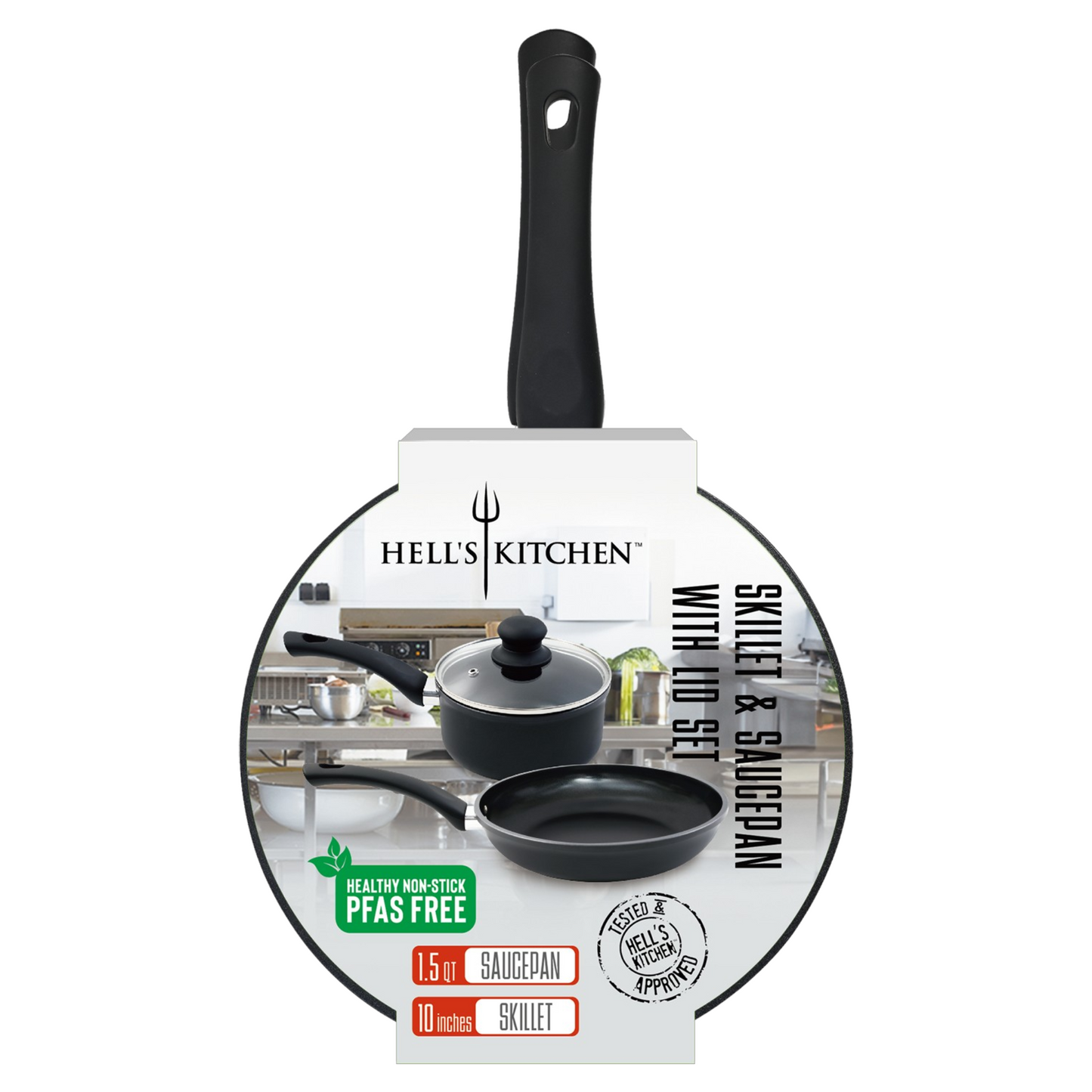 Hell’s Kitchen 1.5-Quart Saucepan and 10-Inch Skillet Set - Black