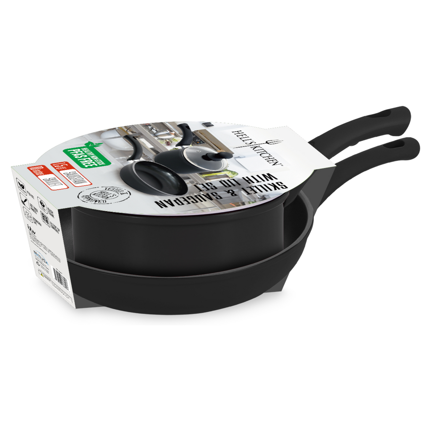 Hell’s Kitchen 1.5-Quart Saucepan and 10-Inch Skillet Set - Black