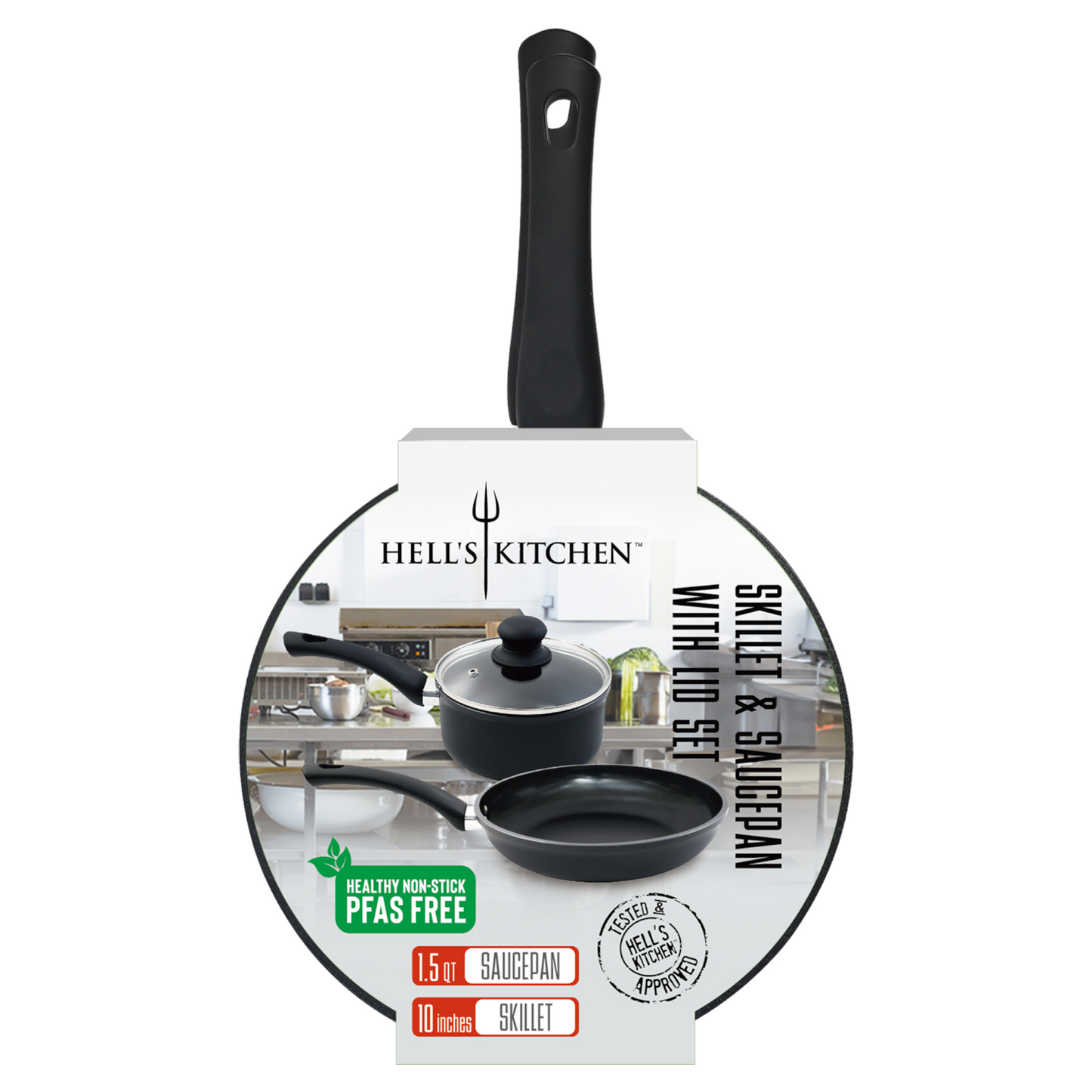 Hell’s Kitchen 1.5-Quart Saucepan and 10-Inch Skillet Set - Black