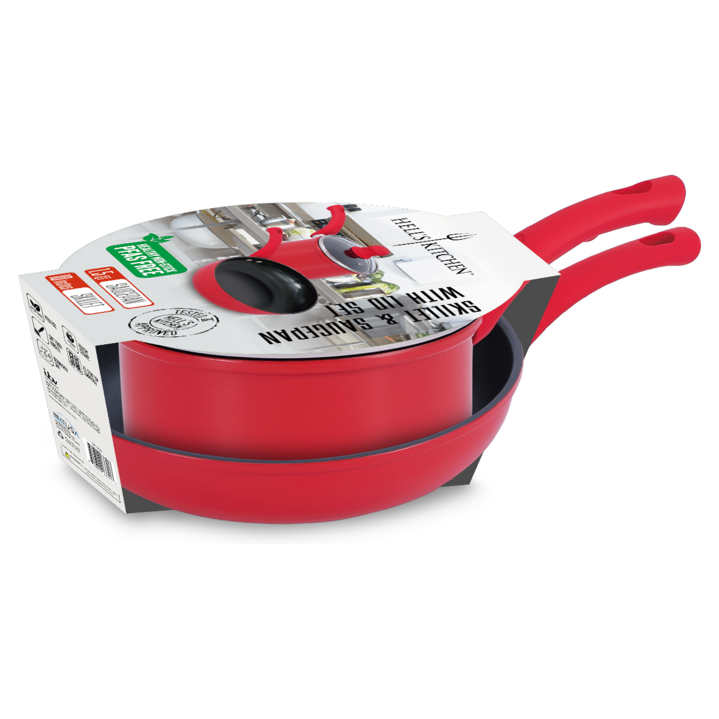 Hell’s Kitchen 1.5-Quart Saucepan and 10-Inch Skillet Set - Red