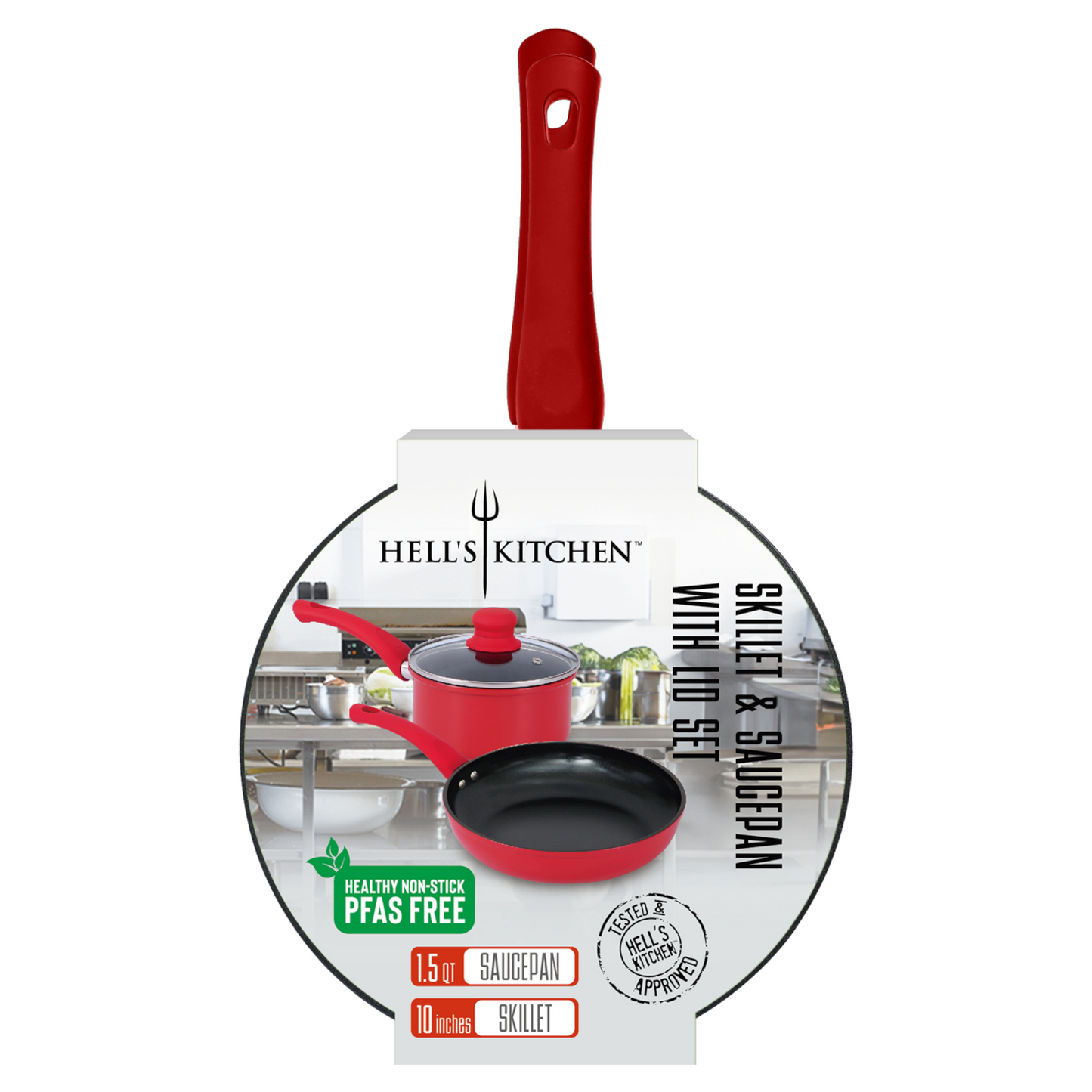 Hell’s Kitchen 1.5-Quart Saucepan and 10-Inch Skillet Set - Red
