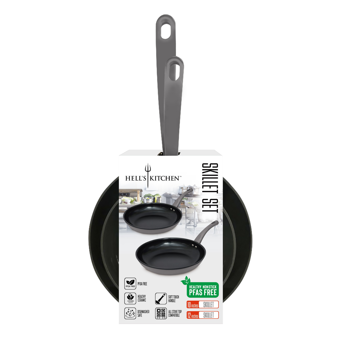 Hell's Kitchen 10-Inch & 12-Inch Ceramic Fry Pan Set - Gray