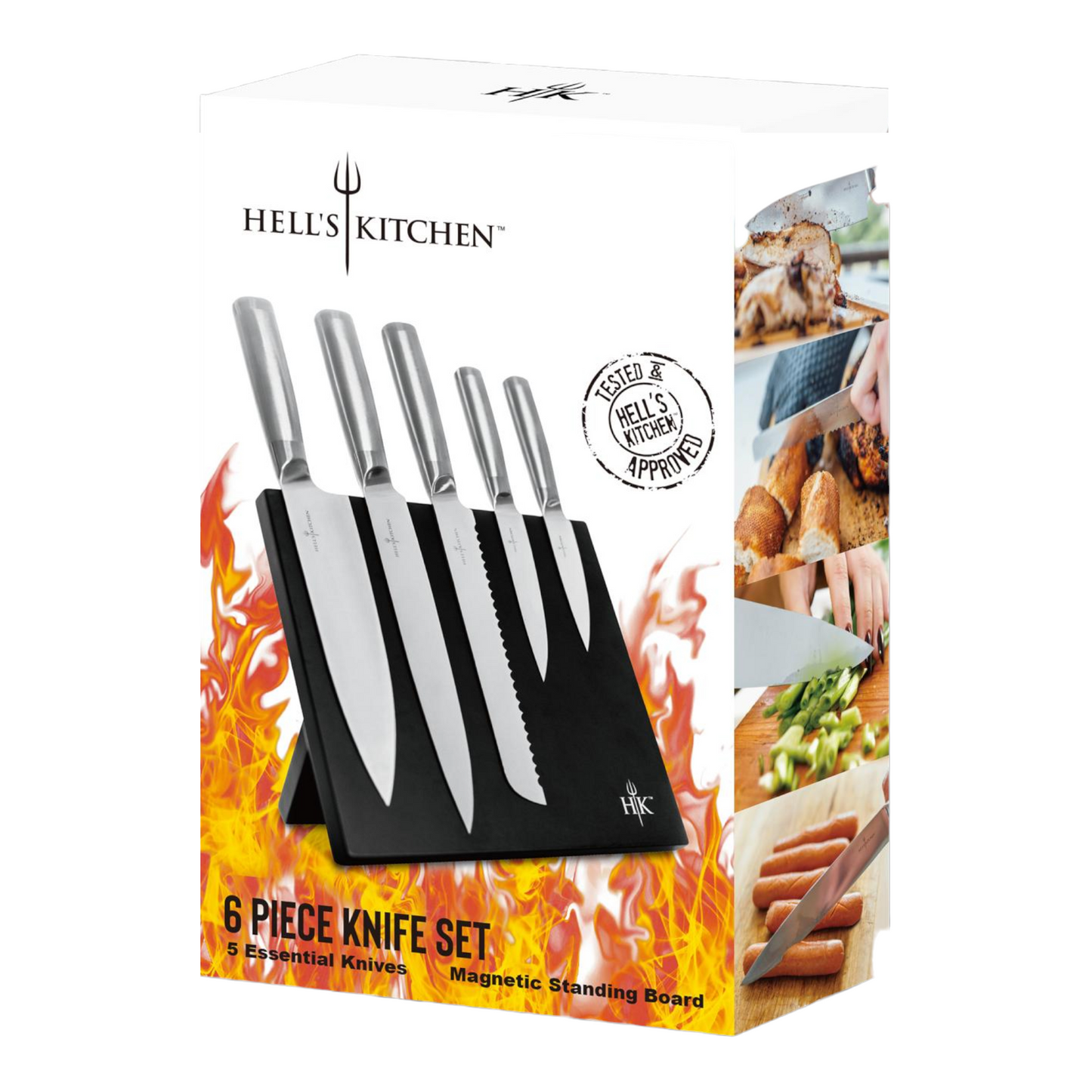 Hell's Kitchen 6-Piece Stainless Steel Knives with Magnetic Board Set