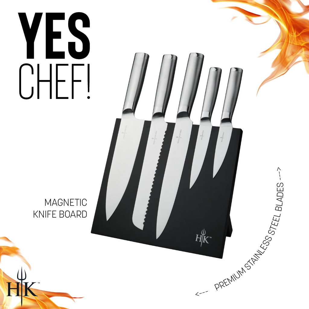Hell's Kitchen 6-Piece Stainless Steel Knives with Magnetic Board Set