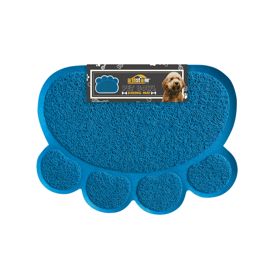 Archstone Pets Bowl Dining Mat - Blue, Pawprint Shape