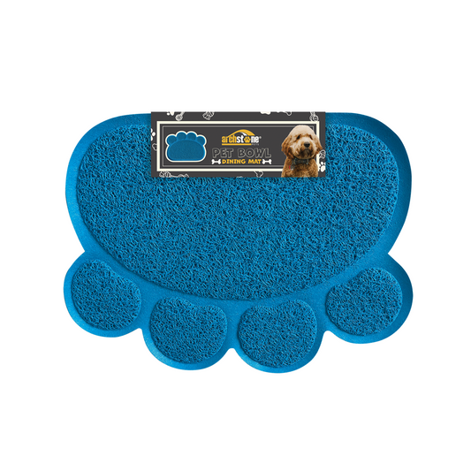 Pet Dining Mat - Blue, Pawprint Shape