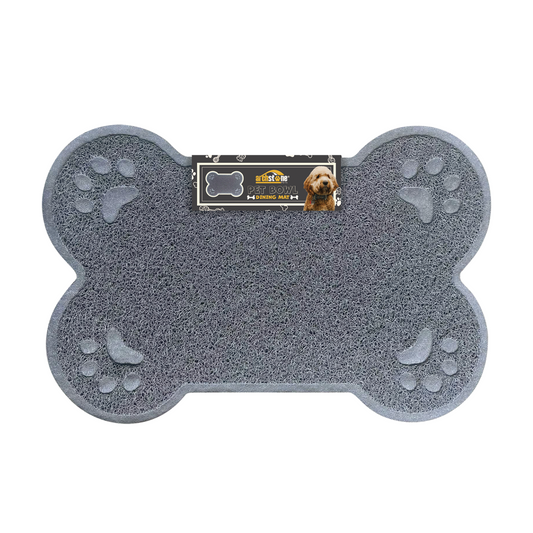 Pet Dining Mat - Gray, Bone Shape