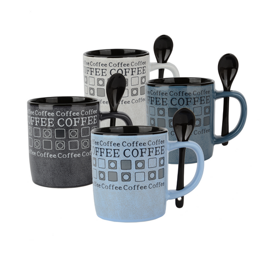 Coffee Mug and Spoon Set - 8 Piece Set (4 Mugs + 4 Spoons)