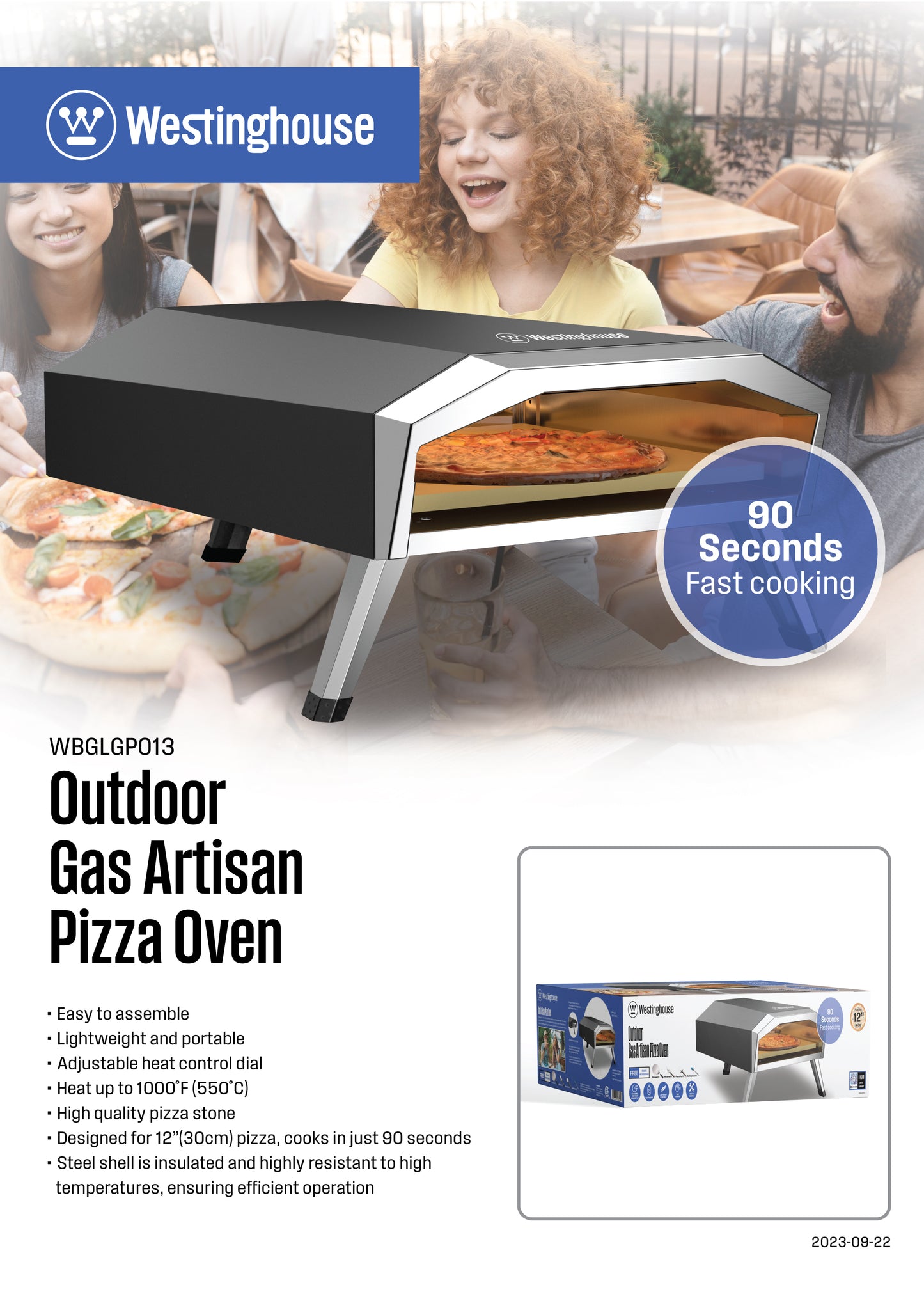 Westinghouse 13-Inch Gas Pizza Oven No Rotating Stone