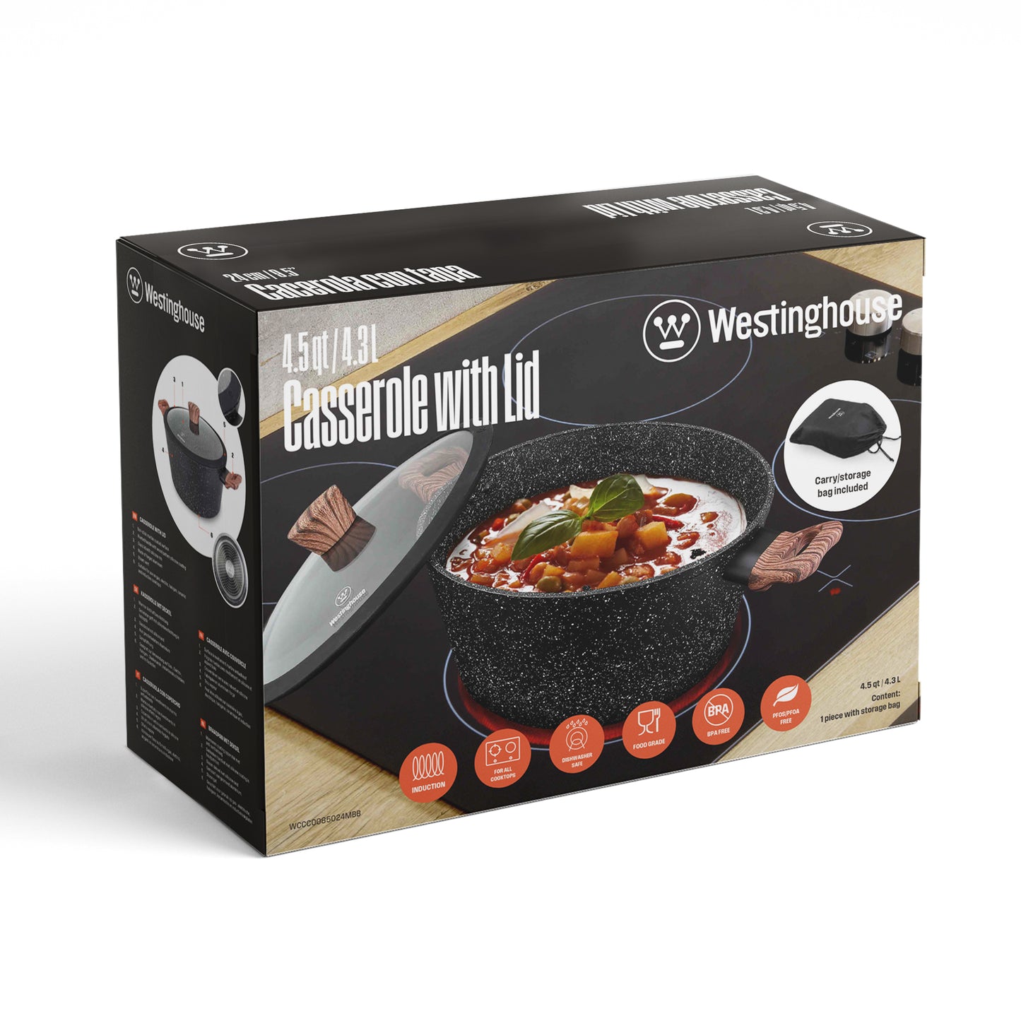 Westinghouse 4.5-Quart Casserole with Lid - Marble Series