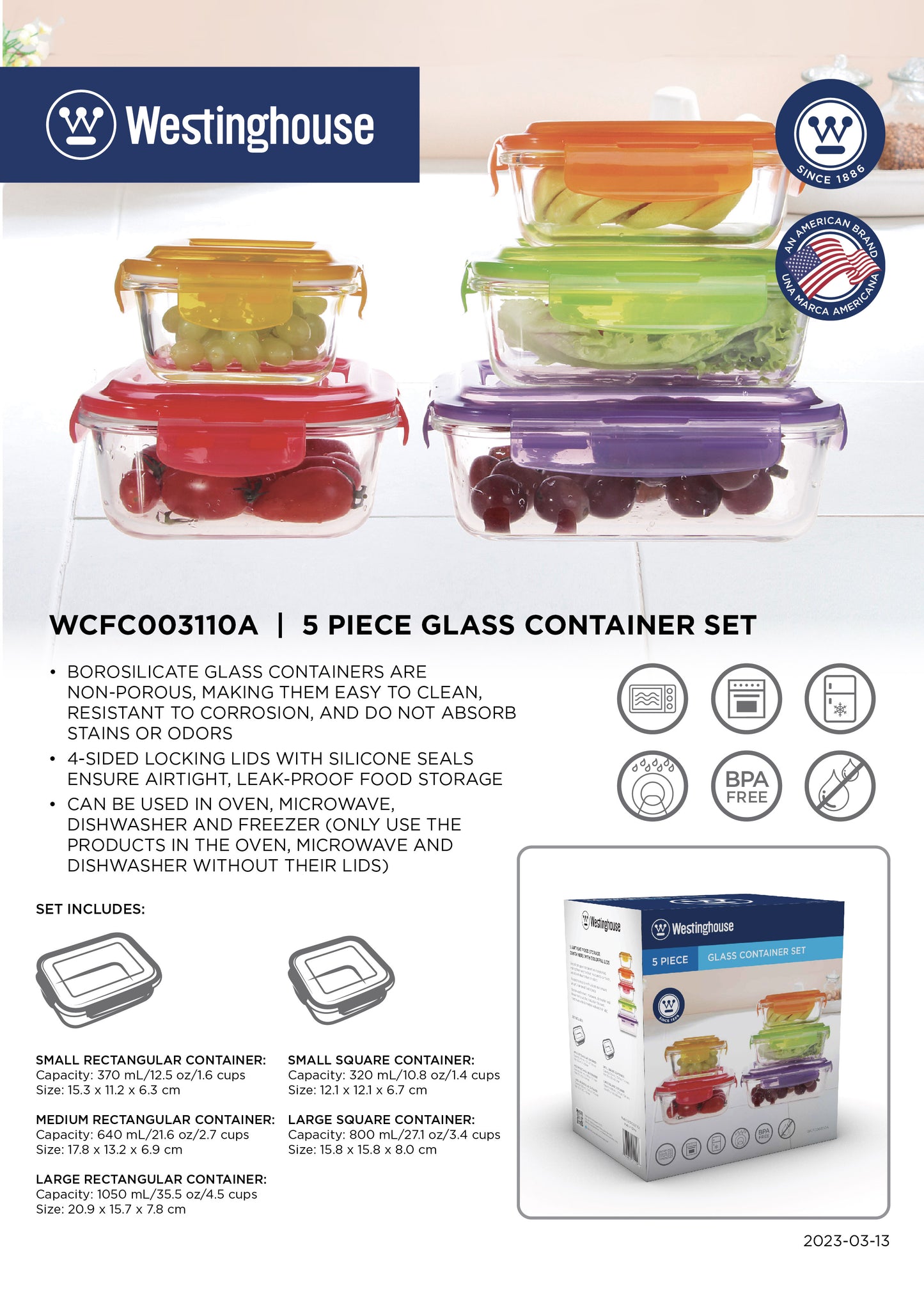 5pc Glass Storage Set - 370ml, 640ml, 1050ml, 320ml, 800ml