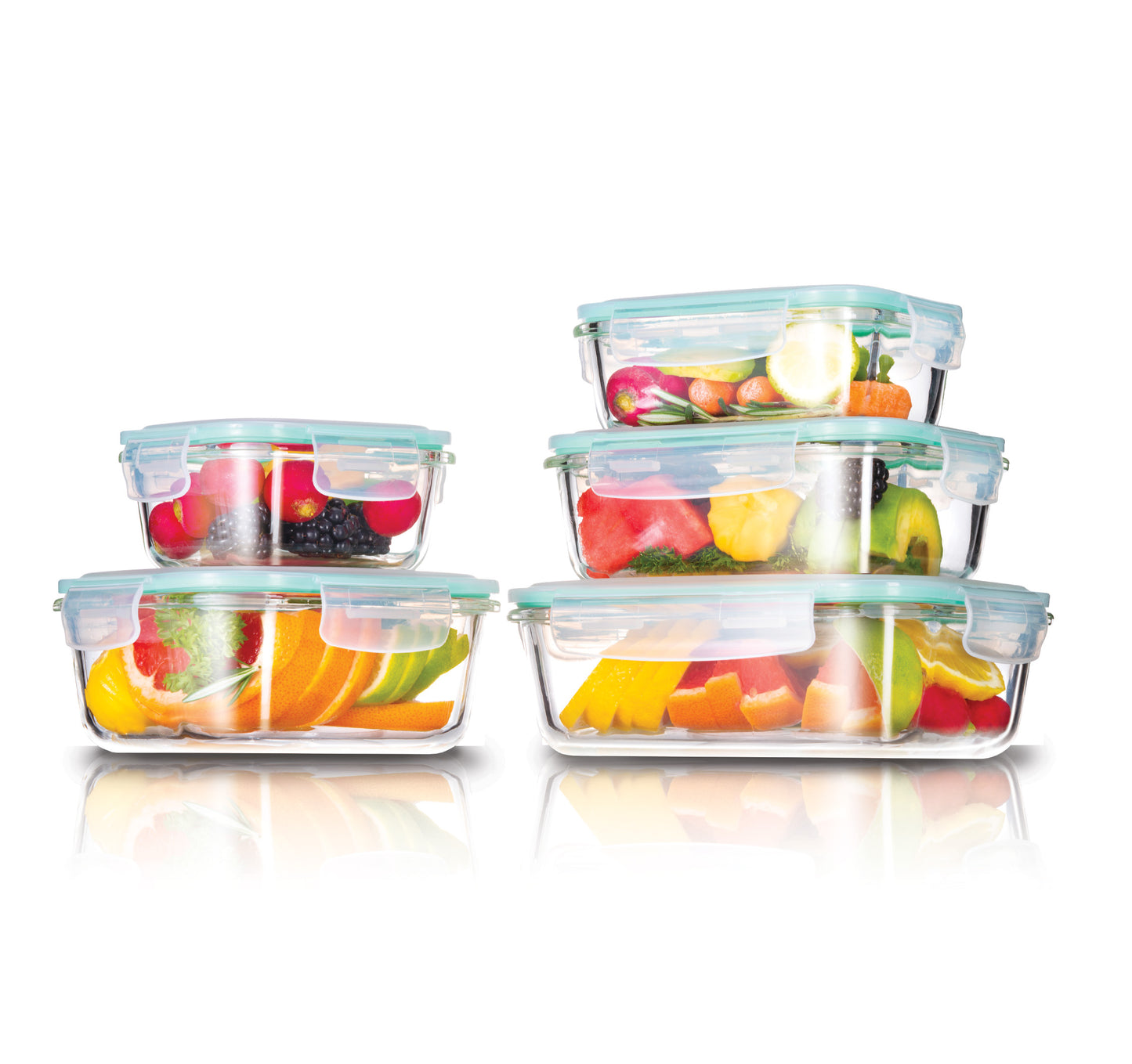 10pc Westinghouse Glass Food Storage Set - 370ml, 640ml, 1050ml, 320ml & 800ml