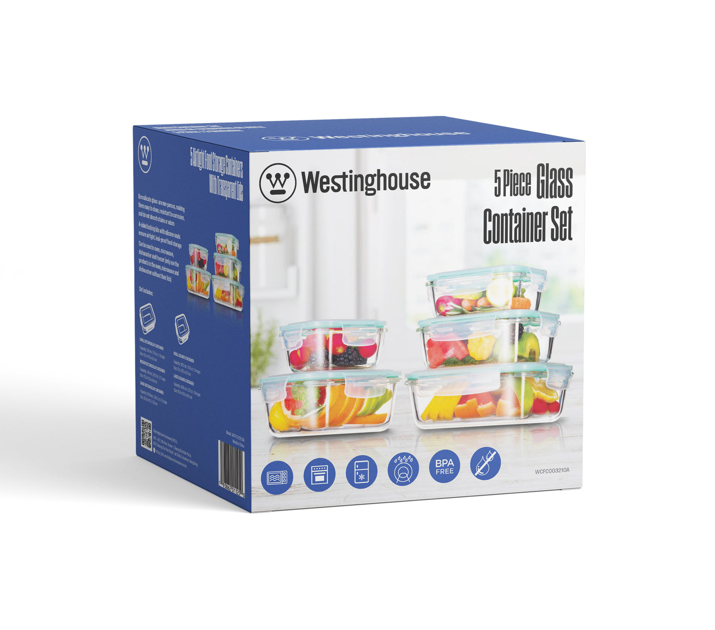 Westinghouse 5-Piece Glass Container Set - 320ml, 370ml, 640ml, 800ml, 1050ml