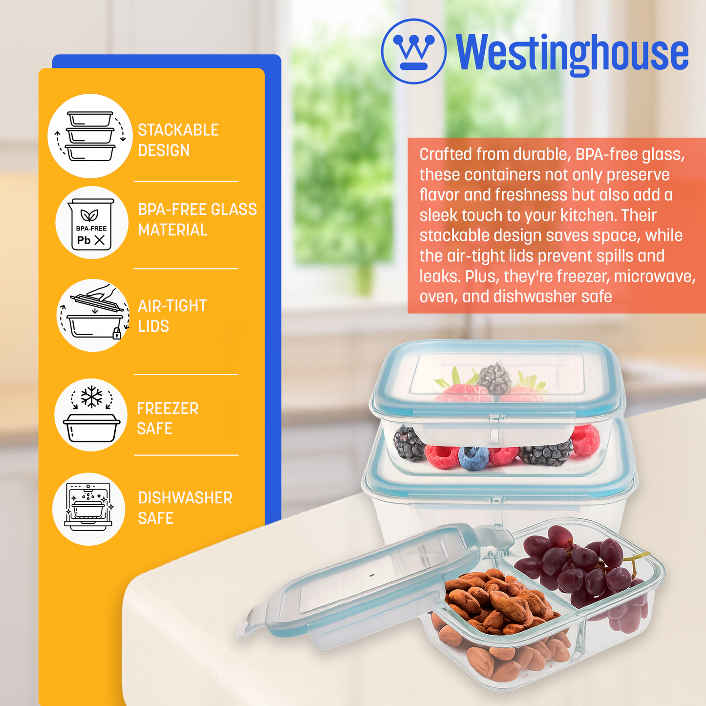 Westinghouse 3-Piece Glass Container Set - 1050ml Each