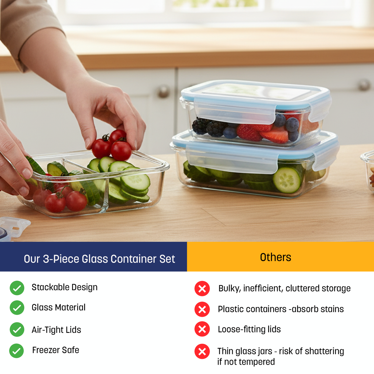 Westinghouse 3-Piece Glass Container Set - 1050ml Each