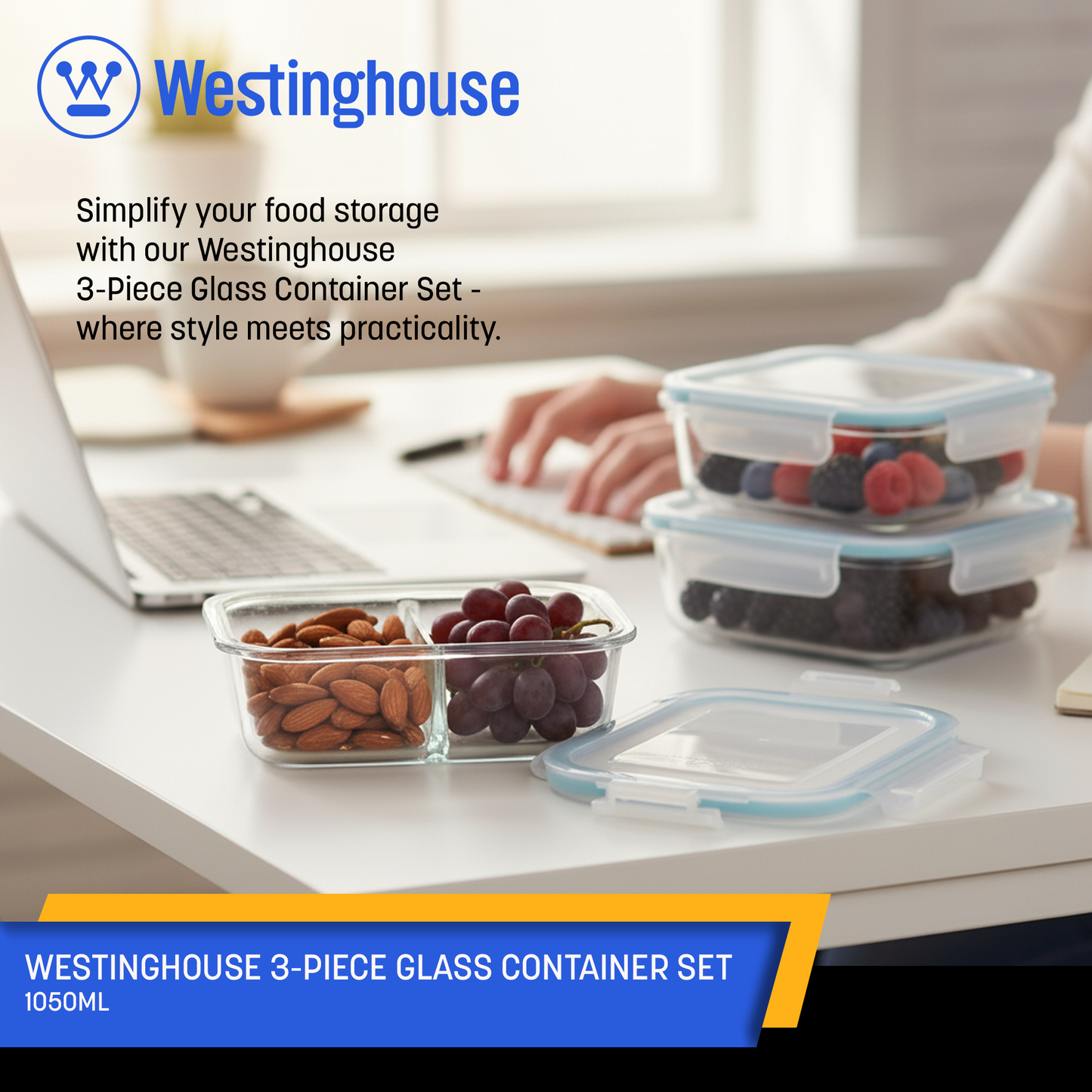 Westinghouse 3-Piece Glass Container Set - 1050ml Each