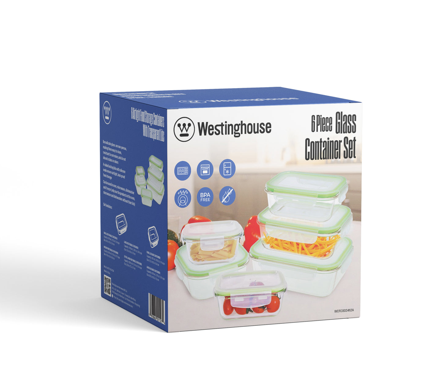 Westinghouse 6-Piece Glass Container Set - 320ml, 370ml, 640ml, 800ml, 1050ml, 1520ml