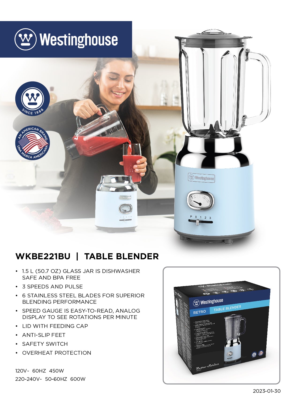 Westinghouse 1.5L Capacity Table Blender - Retro Series