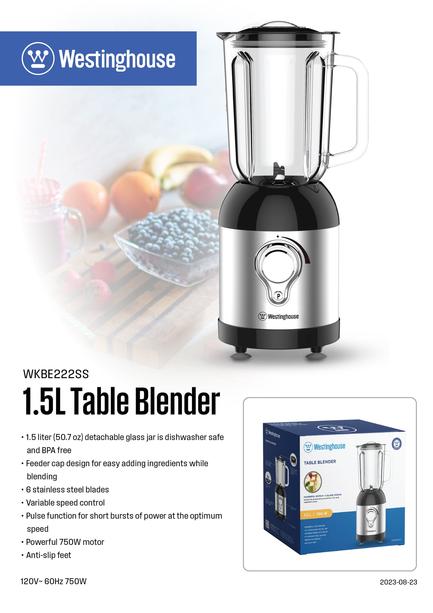 Westinghouse 1.5L Capacity Table Blender - Everyday Series
