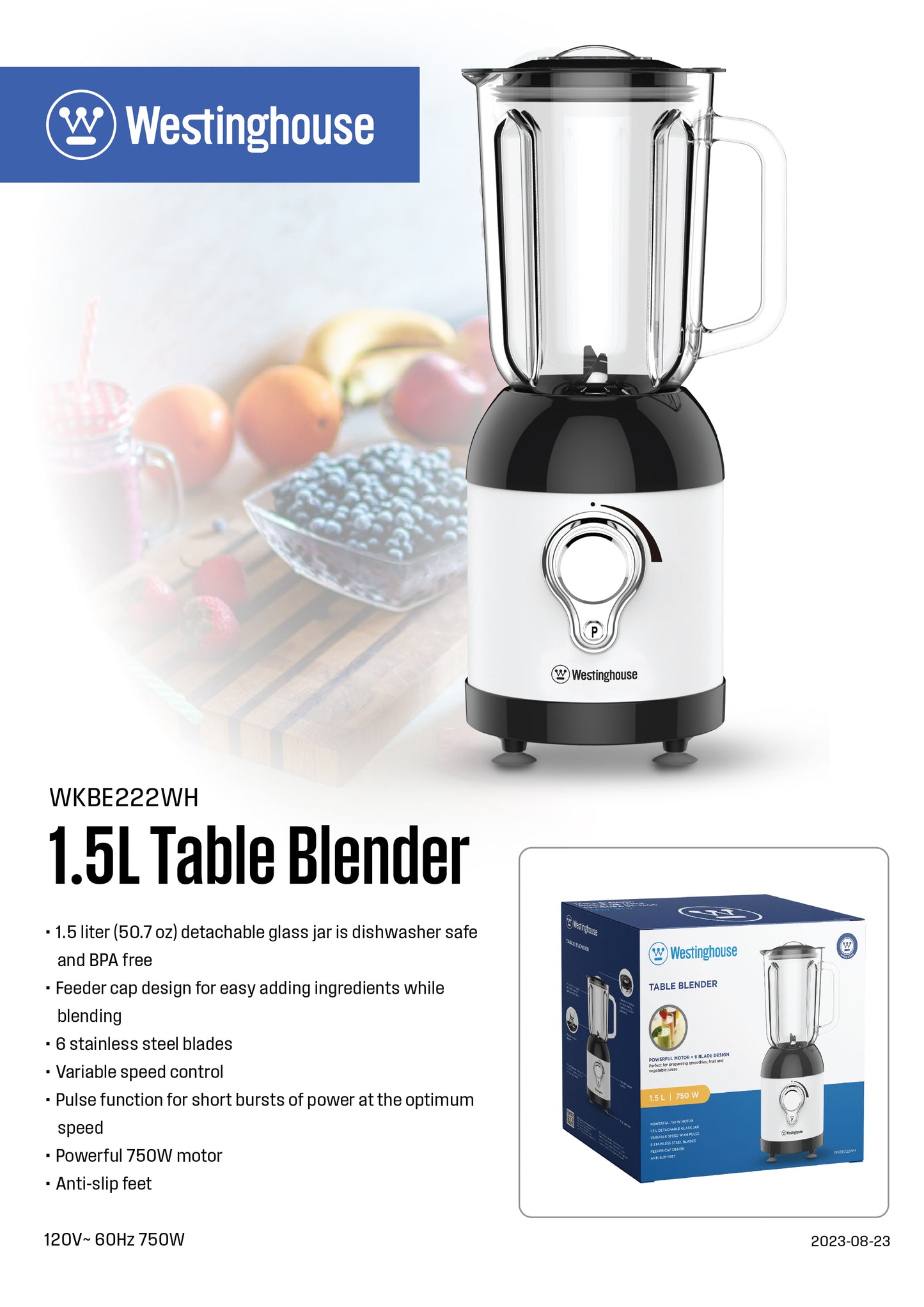 Westinghouse 1.5L Capacity Table Blender - Everyday Series