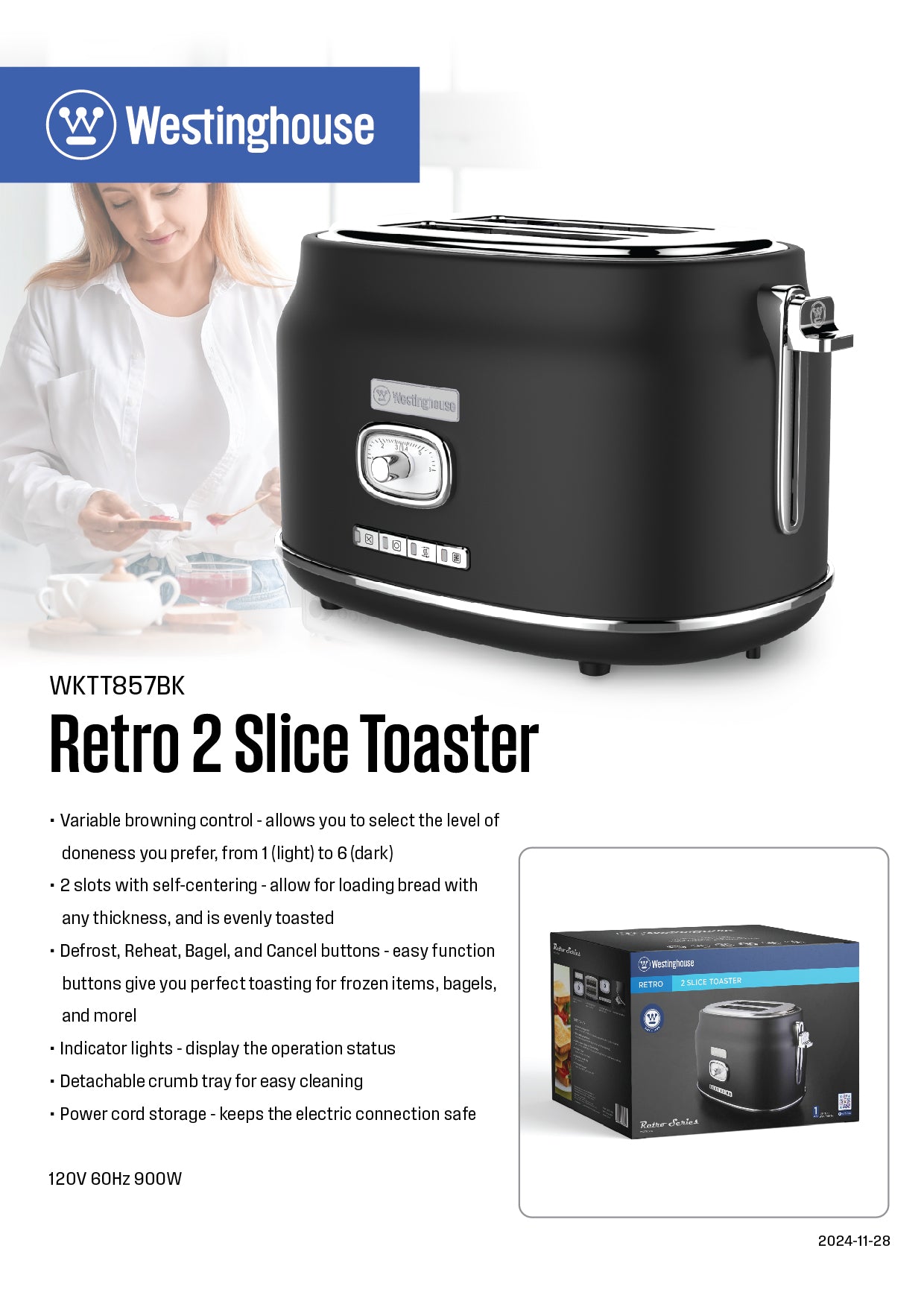 Westinghouse 2-Slice Toaster with Crumb Tray - Retro Series