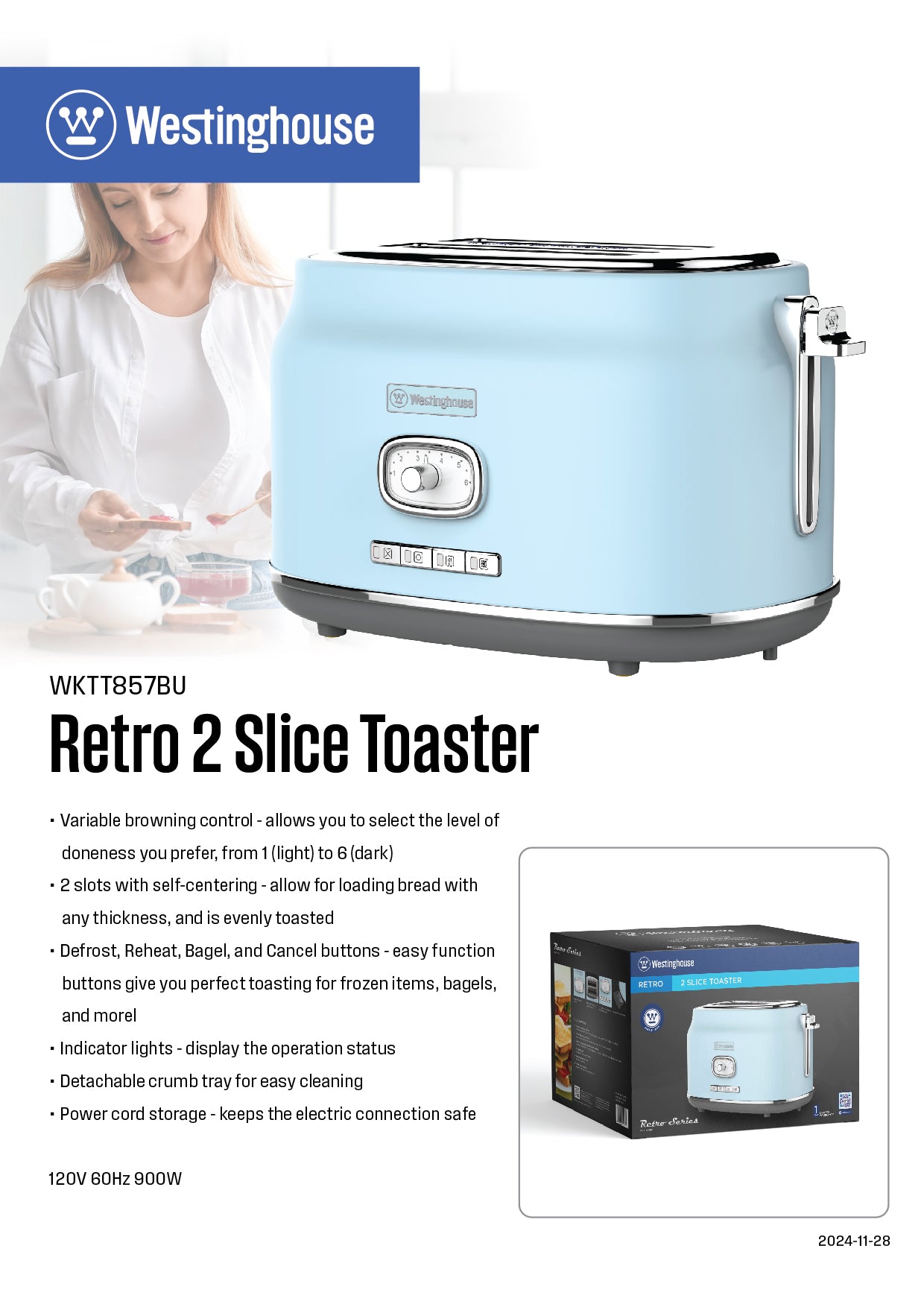Westinghouse 2-Slice Toaster with Crumb Tray - Retro Series