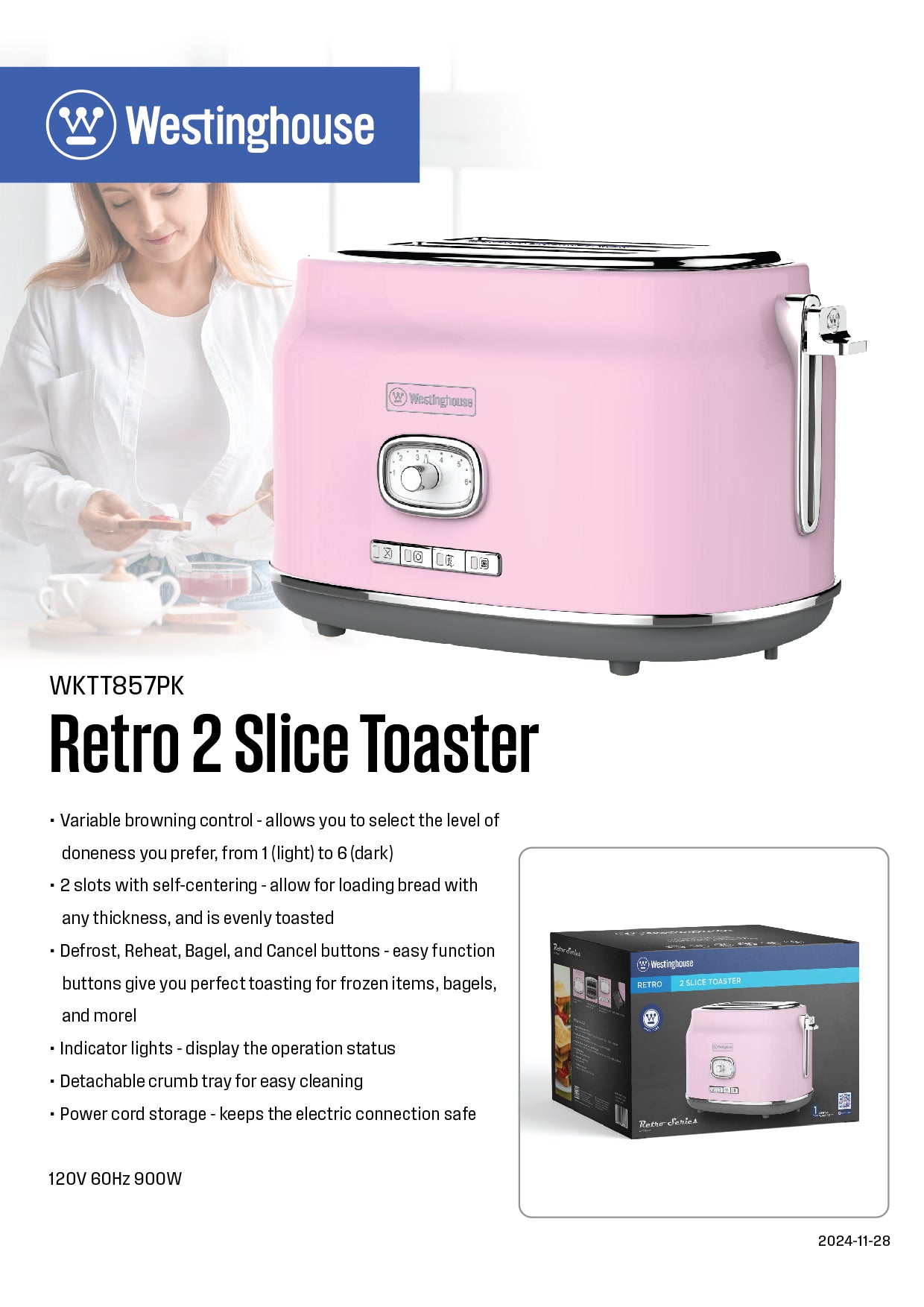 Westinghouse 2-Slice Toaster with Crumb Tray - Retro Series