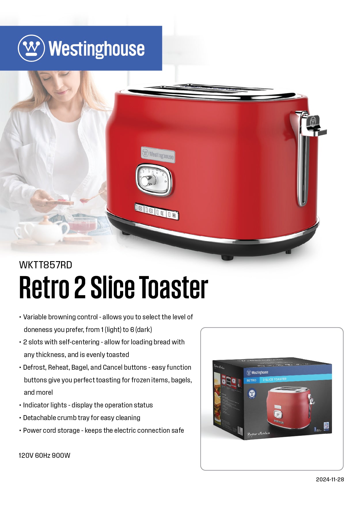 Westinghouse 2-Slice Toaster with Crumb Tray - Retro Series