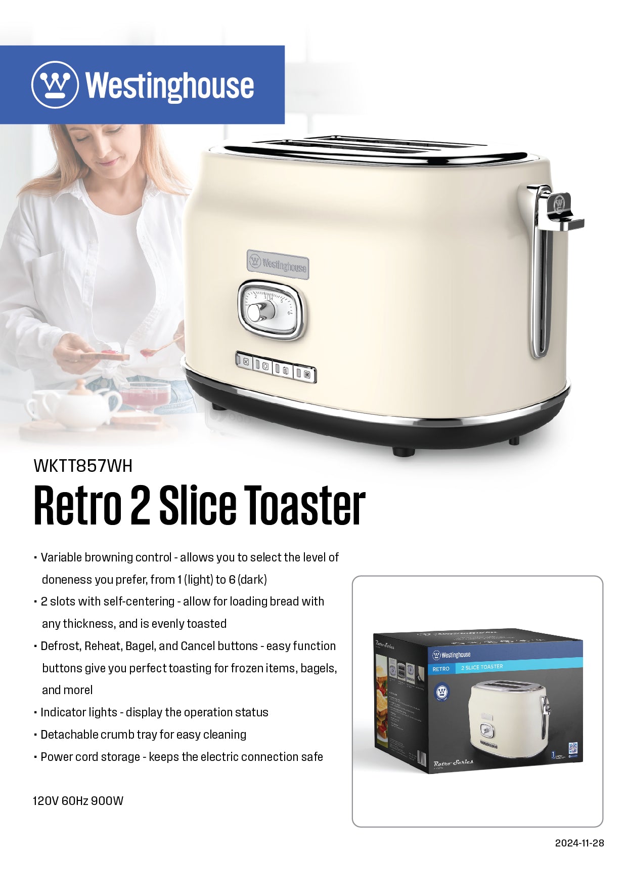 Westinghouse 2-Slice Toaster with Crumb Tray - Retro Series