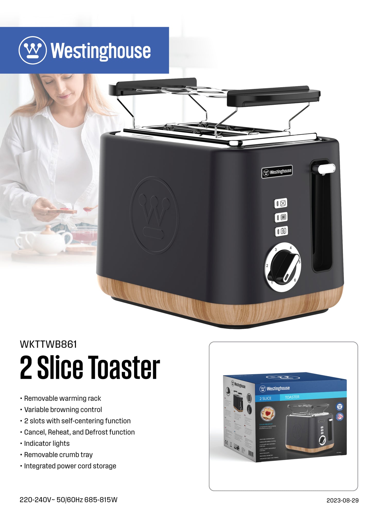 Westinghouse 2-Slice Toaster with Crumb Tray - Faux Wood Series