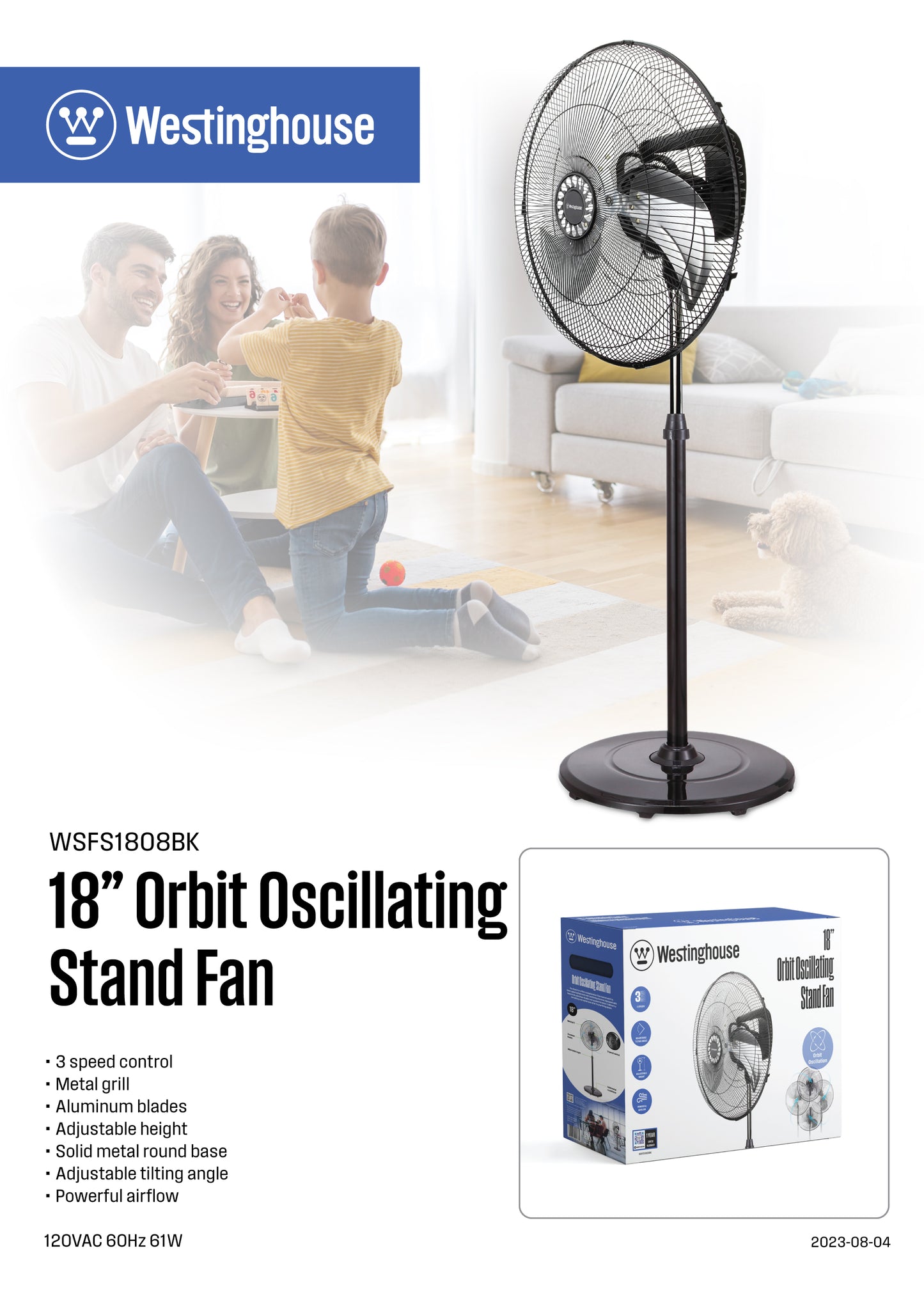 18” Orbit Oscillating Stand Fan