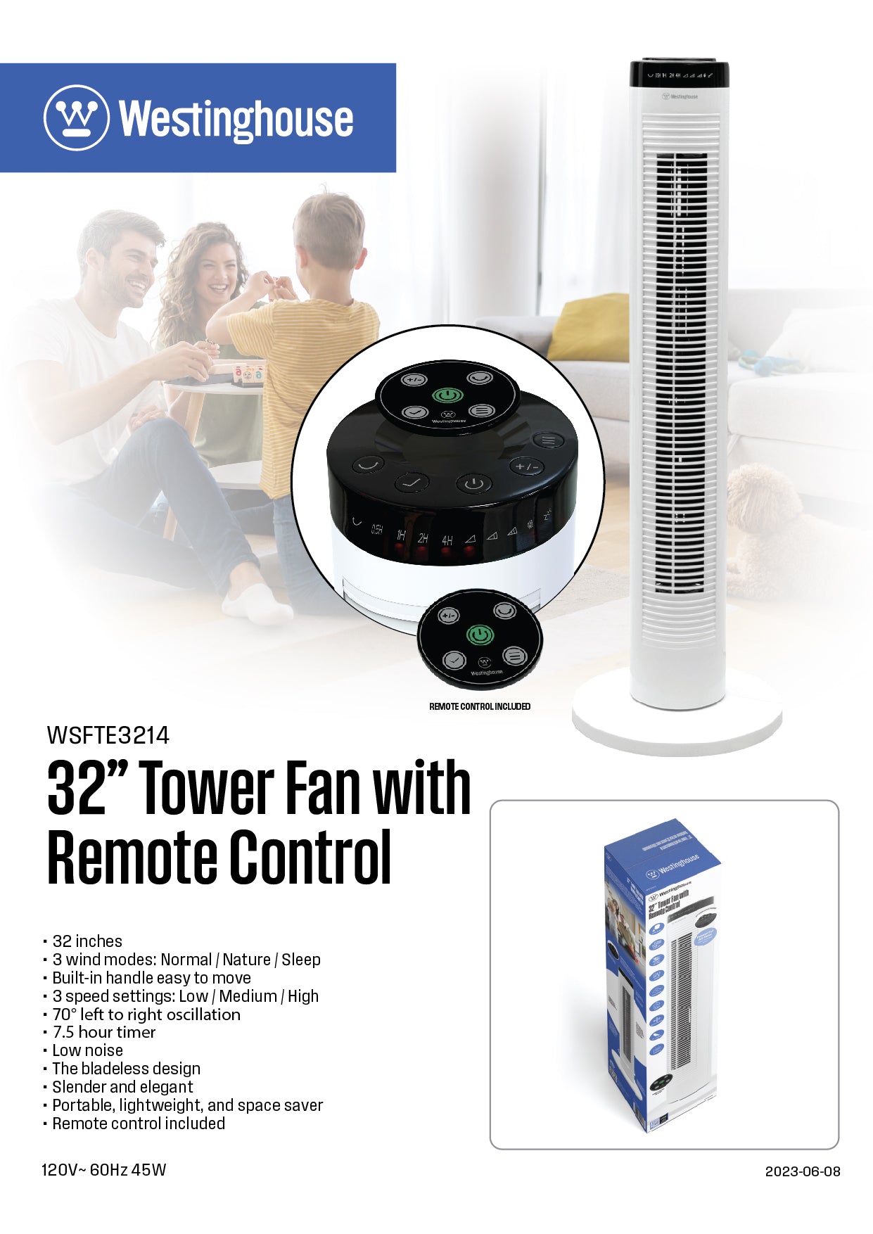 32" Tower Fan with Remote Control