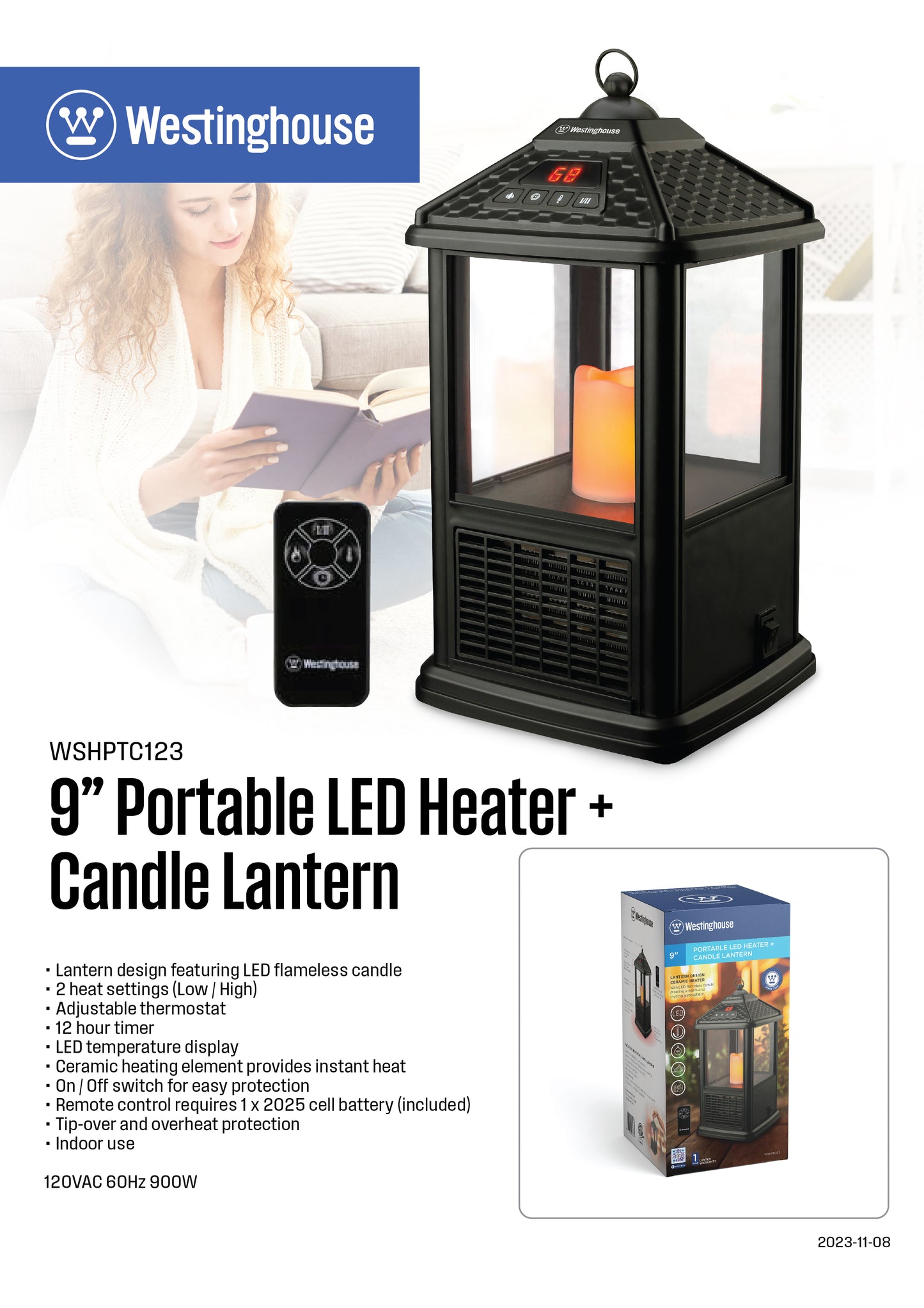 Westinghouse 9-Inch Portable Led Heater + Candle Lantern