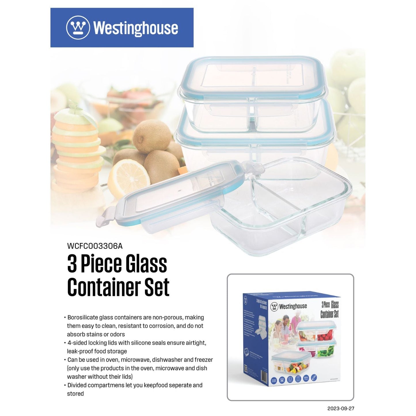 6pc Westinghouse Glass Food Storage Set - 1050ml
