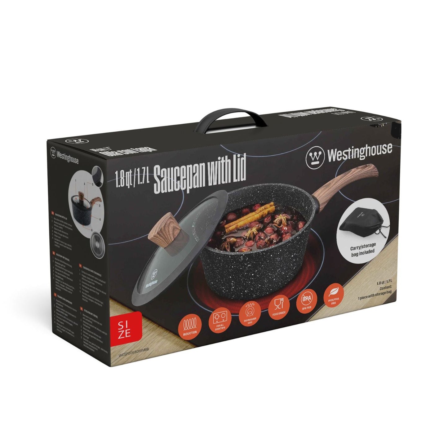 Westinghouse 1.8-Quart Saucepan with Lid - Marble Series