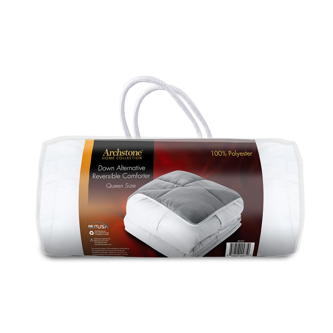 Queen Down Alternative Reversible Comforter, 100% Polyester, Gray White