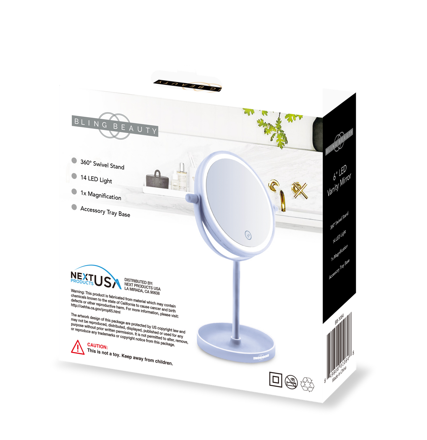 Bling Beauty 6-Inch LED Light Vanity Mirror with Tray Base