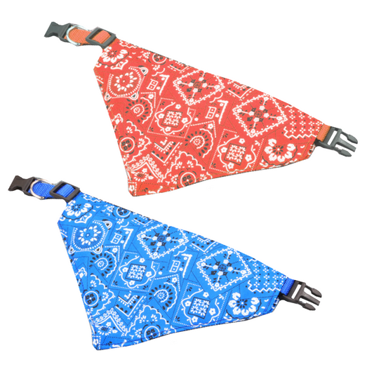 Pet Bandana Collars - Western Theme, Red or Blue, Multiple Sizes Available